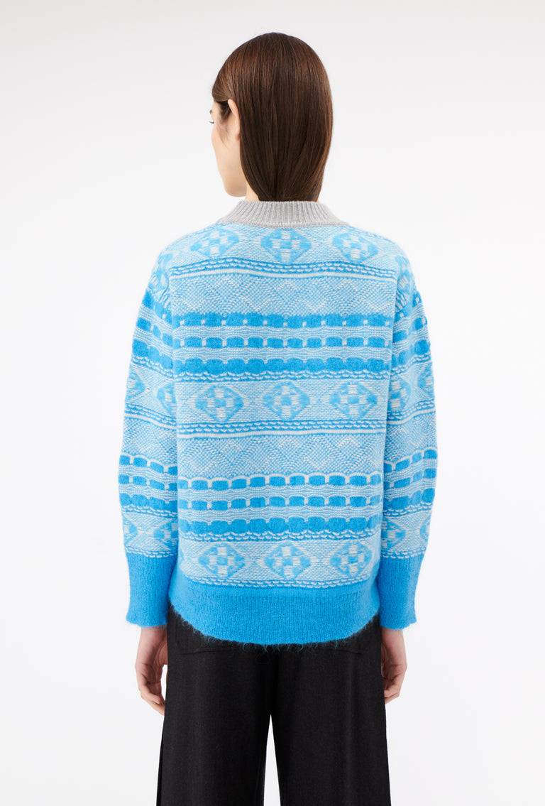 Odeeh Graphic Norwegian Pullover, Himmelblau Exklusive Angebote