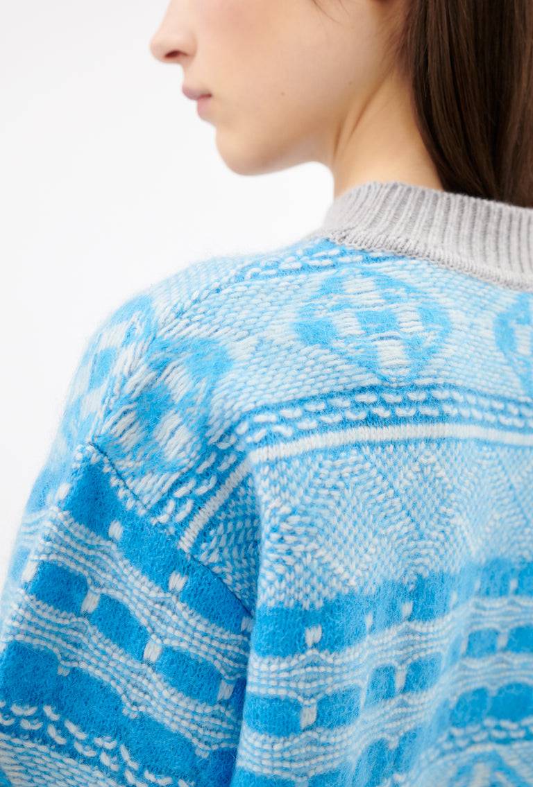 Odeeh Graphic Norwegian Pullover, Himmelblau Exklusive Angebote