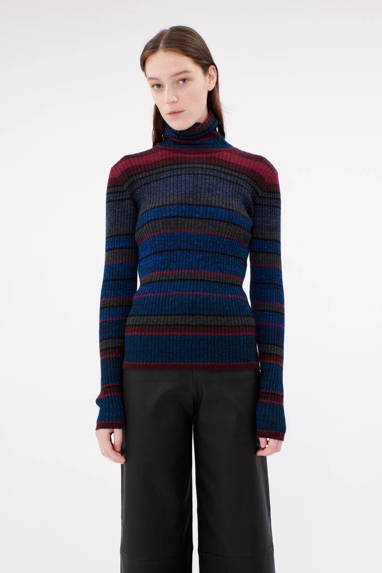 Odeeh Placed Stripe Wool Pullover, Vermillion Bestseller