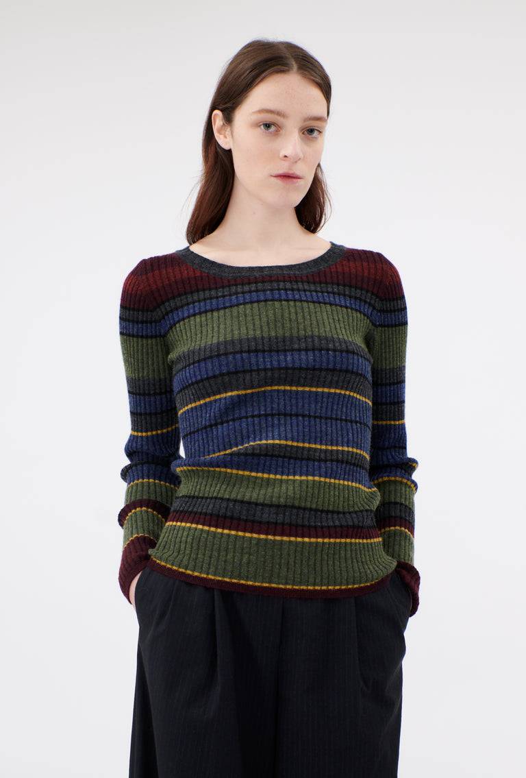 Odeeh Placed Stripe Wool Pullover, Army Green Rabatte dieses Monats