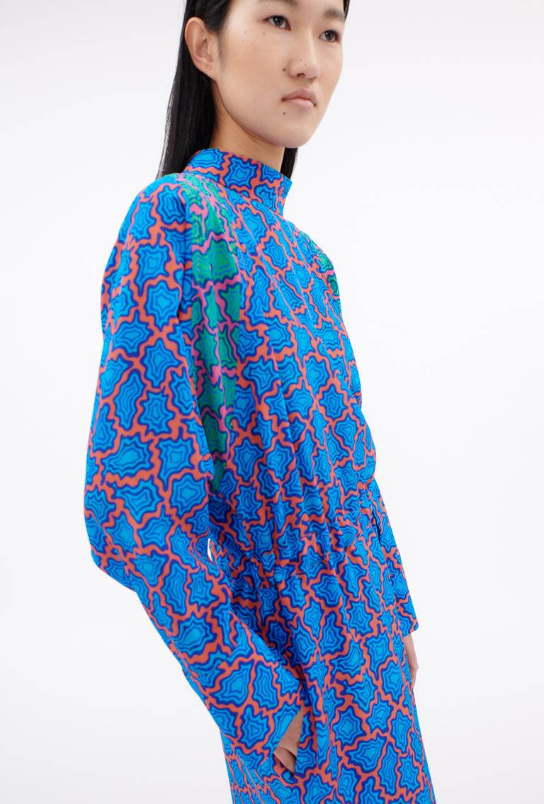 Odeeh Memphis Achats Crepe de Chine Kleid, Turquoise Blue Auslauf