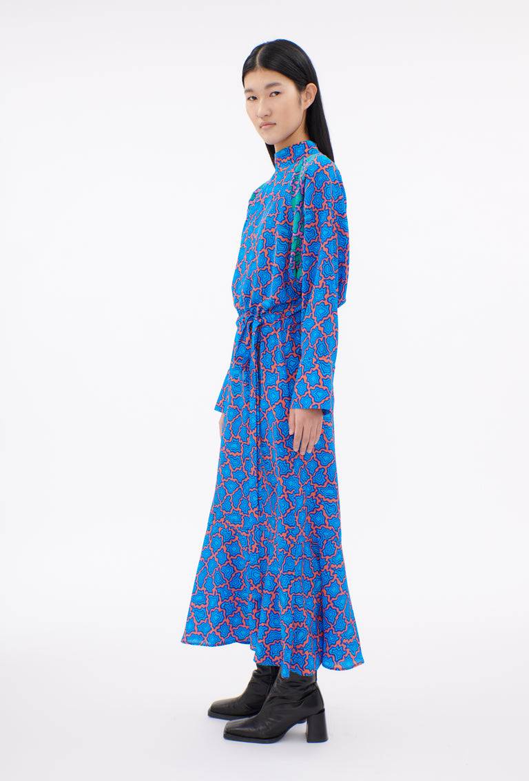Odeeh Memphis Achats Crepe de Chine Kleid, Turquoise Blue Auslauf