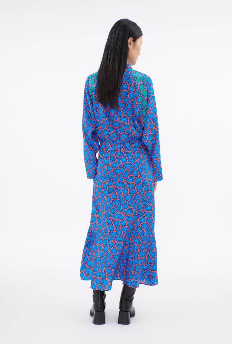 Odeeh Memphis Achats Crepe de Chine Kleid, Turquoise Blue Auslauf