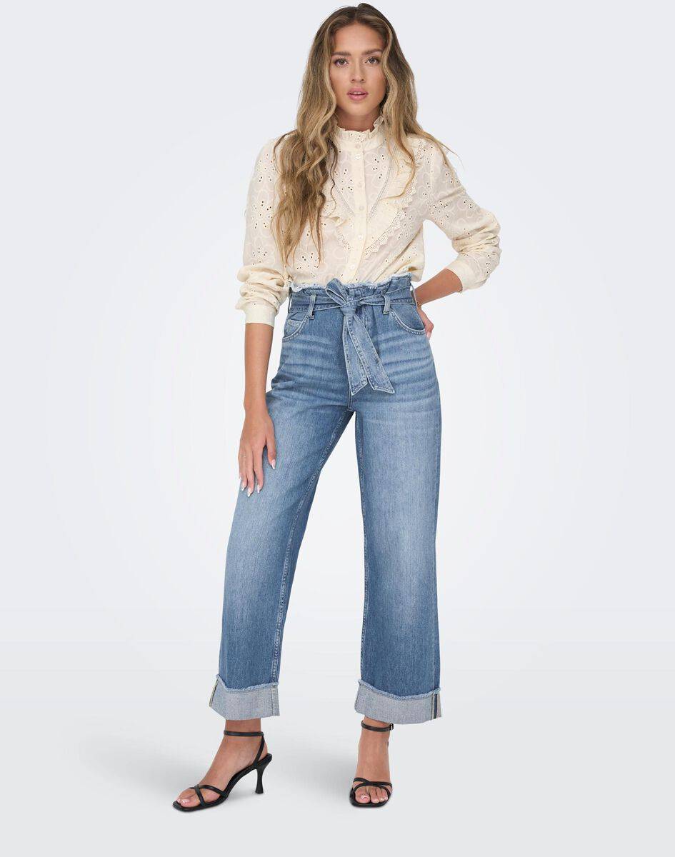 EMP "Onlmaddie Ex HW Wide Belt Fold UP DNM" Jeans blau von Only 50% Rabatt mit kostenlosem Versand