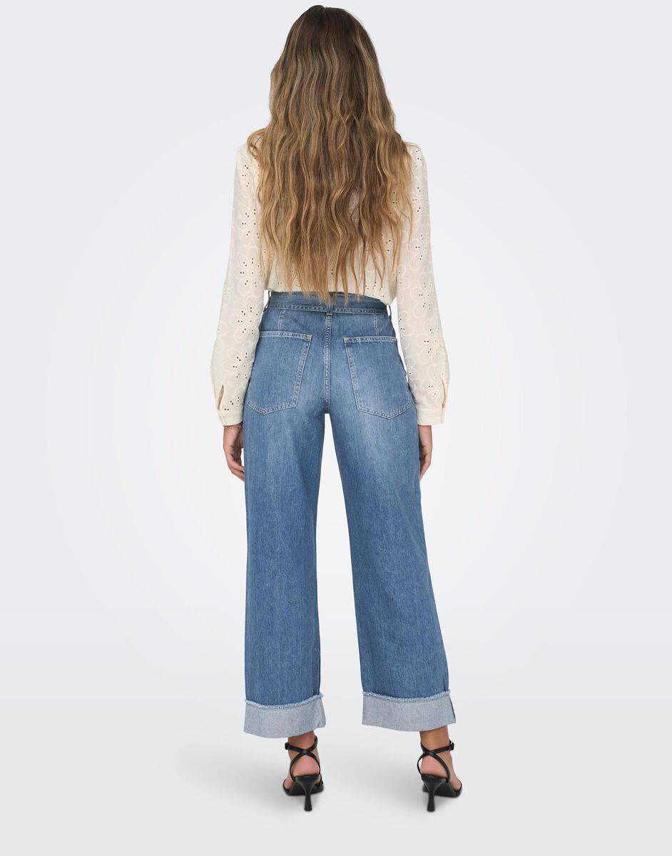 EMP "Onlmaddie Ex HW Wide Belt Fold UP DNM" Jeans blau von Only 50% Rabatt mit kostenlosem Versand