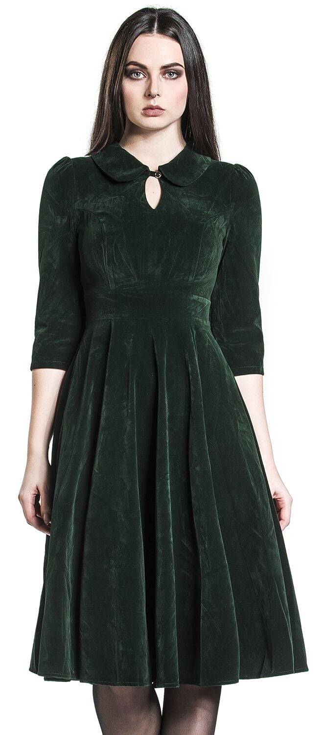 EMP "Glamorous Velvet Tea Dress" Mittellanges Kleid dunkelgrün von H&R London Auslauf