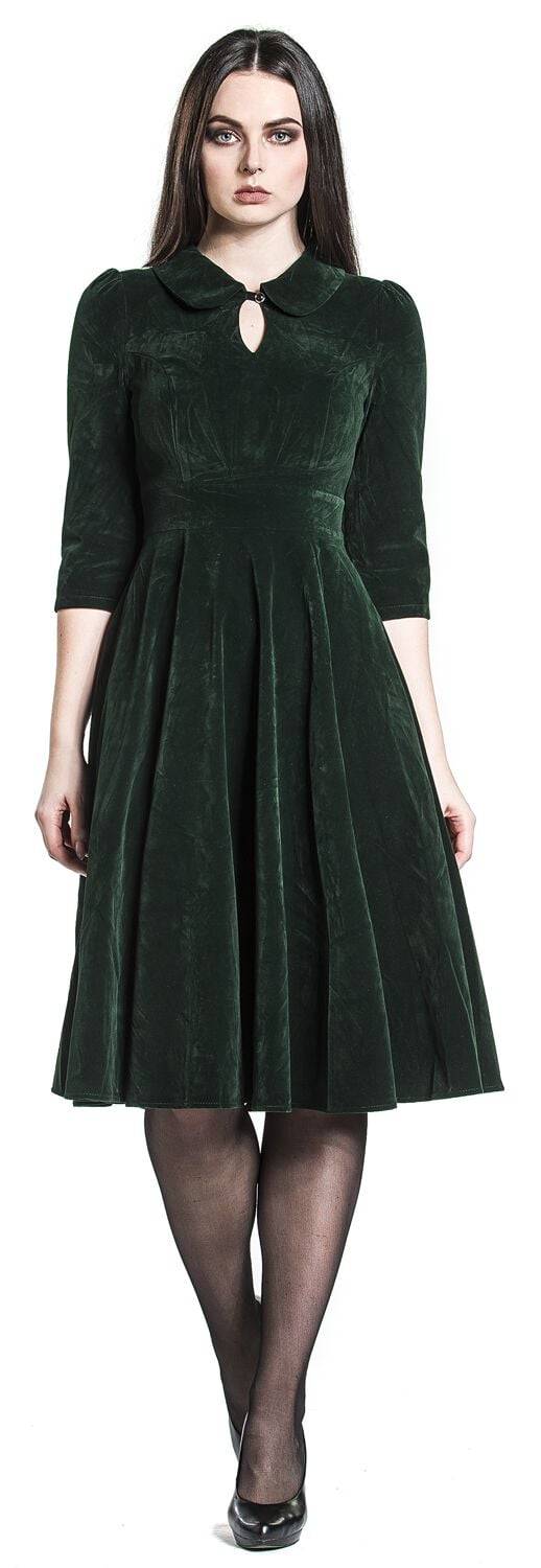 EMP "Glamorous Velvet Tea Dress" Mittellanges Kleid dunkelgrün von H&R London Auslauf