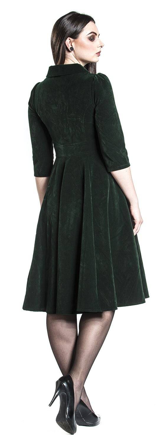 EMP "Glamorous Velvet Tea Dress" Mittellanges Kleid dunkelgrün von H&R London Auslauf