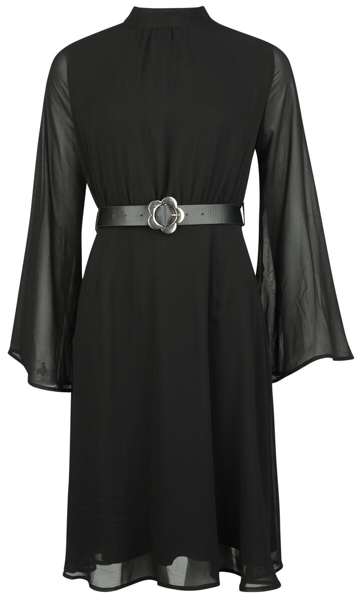 EMP "60s Sheer Layer Belted Dress" Mittellanges Kleid schwarz von Voodoo Vixen Vatertagsangebot