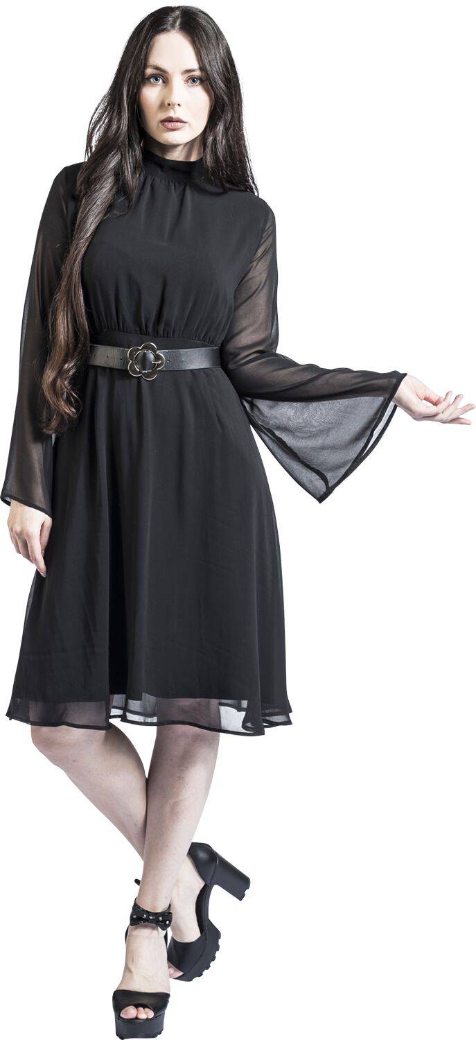 EMP "60s Sheer Layer Belted Dress" Mittellanges Kleid schwarz von Voodoo Vixen Vatertagsangebot