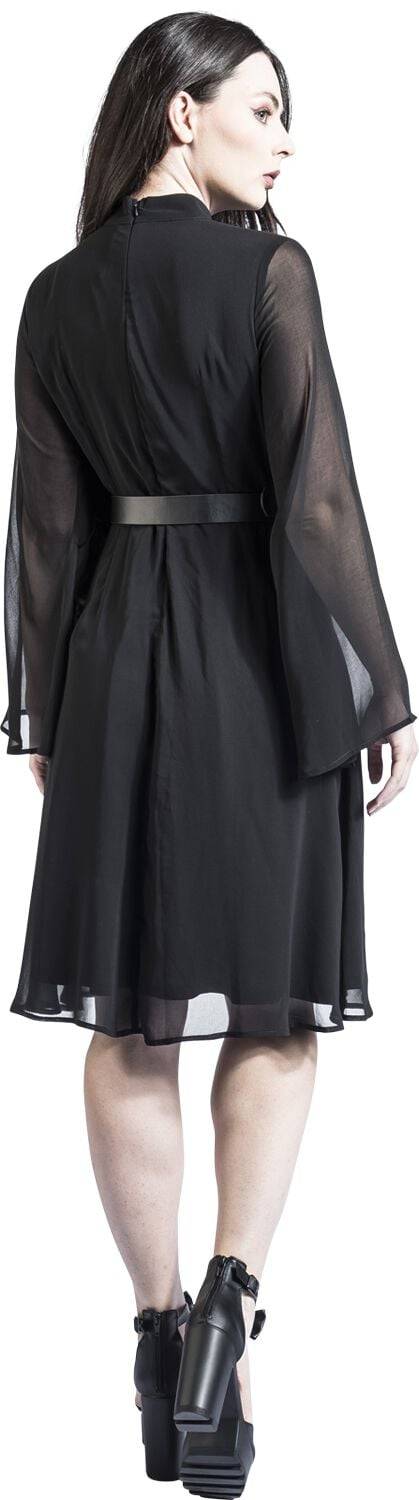 EMP "60s Sheer Layer Belted Dress" Mittellanges Kleid schwarz von Voodoo Vixen Vatertagsangebot