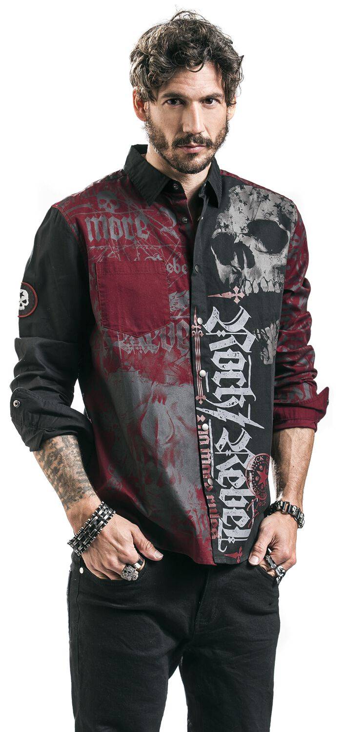 EMP Langarmhemd schwarz/rot von Rock Rebel by EMP zollfrei