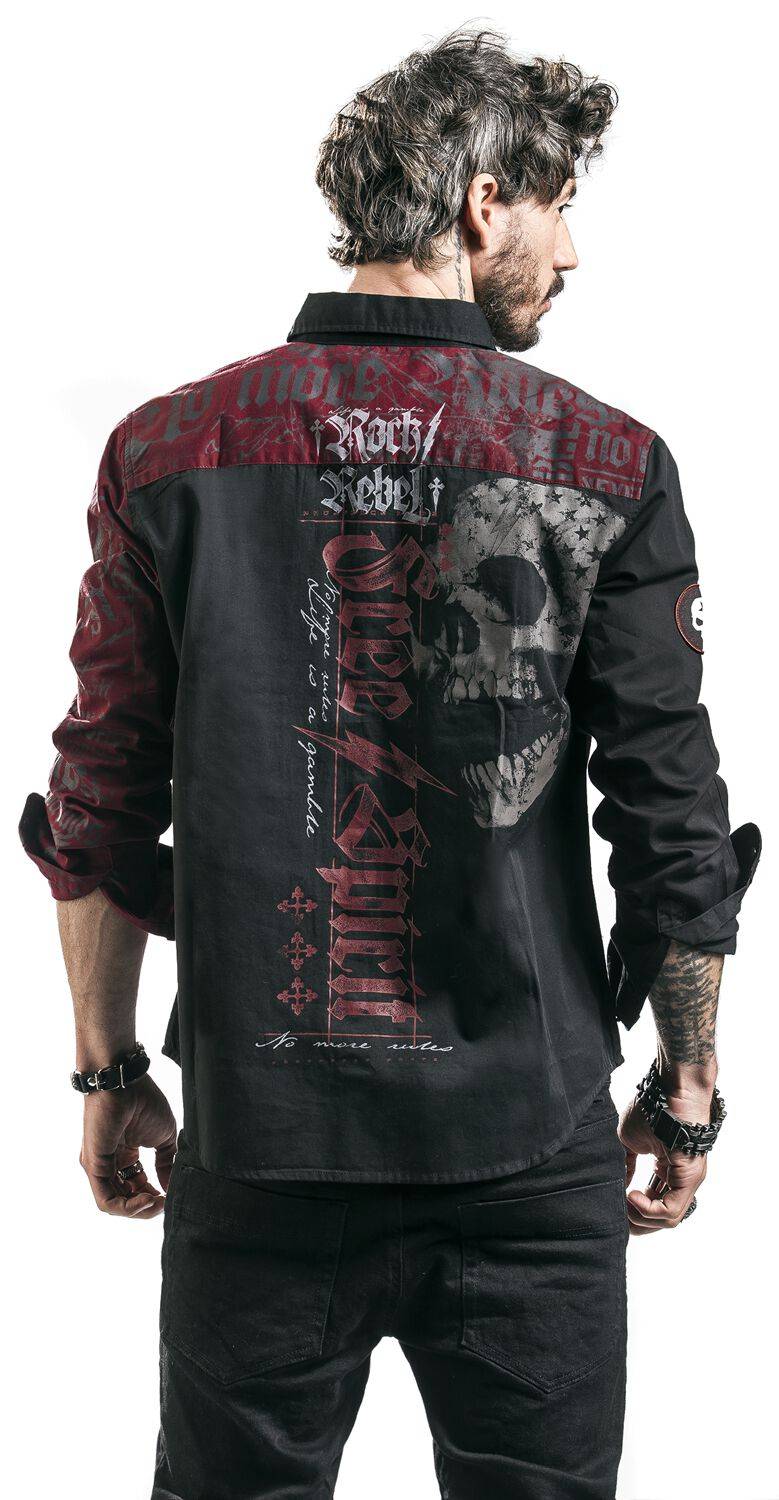 EMP Langarmhemd schwarz/rot von Rock Rebel by EMP zollfrei