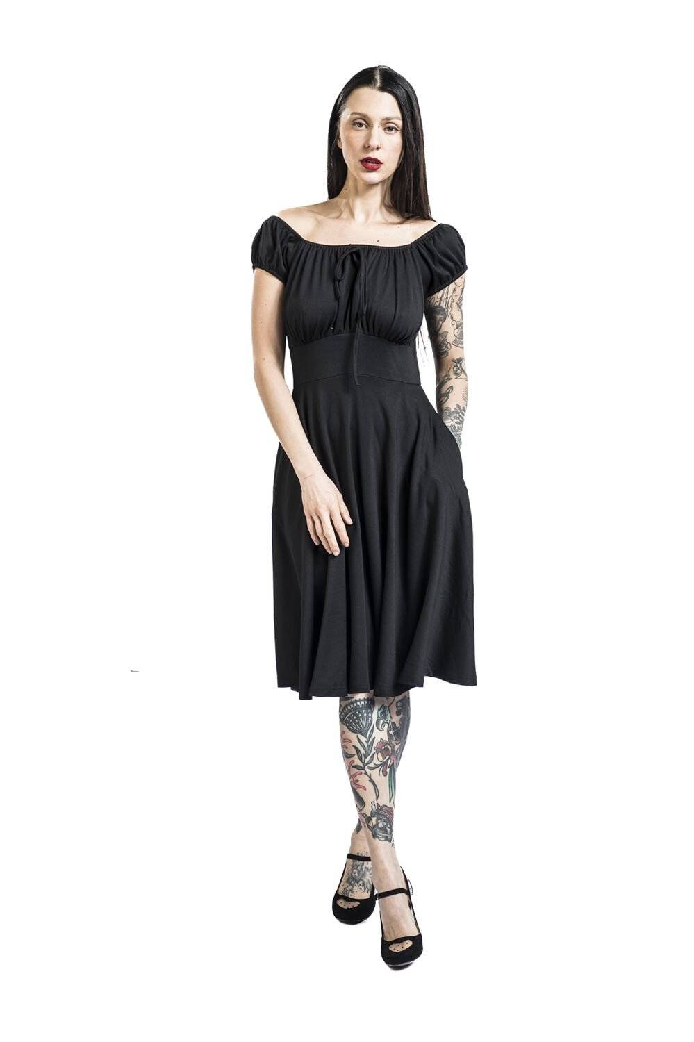 EMP "Gathered Neckline Flare Dress" Mittellanges Kleid schwarz von Voodoo Vixen Günstiger Verkauf