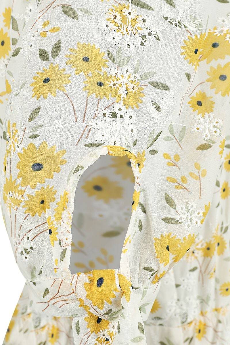 EMP "Tie Sleeve Floral Print And Emb Chiffon Flare Dress" Mittellanges Kleid multicolor von Voodoo Vixen Weihnachtsangebot