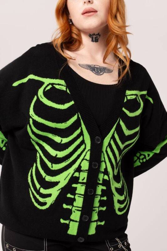 EMP "Skeleton Cardigan" Cardigan schwarz/grün von Hell Bunny Lagerräumung