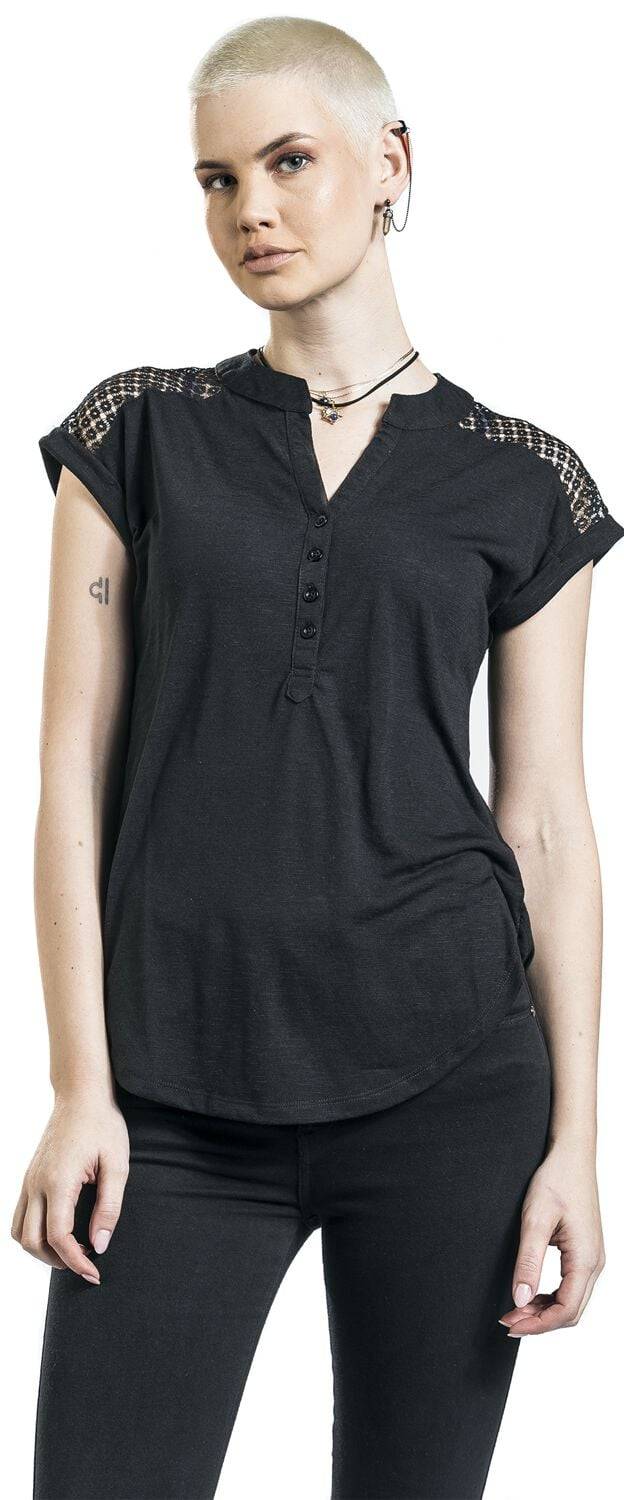 EMP "Heeze - Back Lace Wide Slub Jersey Tee" T-Shirt schwarz von Rotterdamned Vierteljährliche Förderung