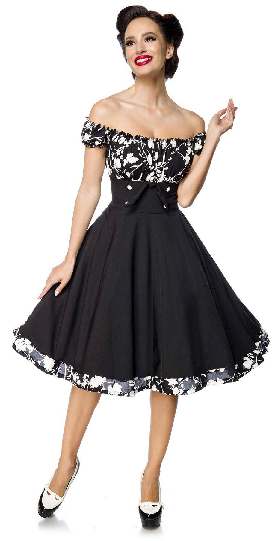 EMP "Schulterfreies Swing-Kleid" Mittellanges Kleid schwarz/weiß von Belsira Speichern exportieren