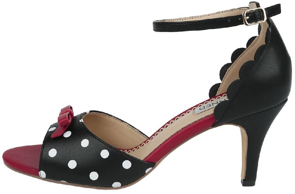 EMP "Poppy Polka Open Toe Sandals" High Heel schwarz/rot von Banned Retro Riesige Ersparnisse