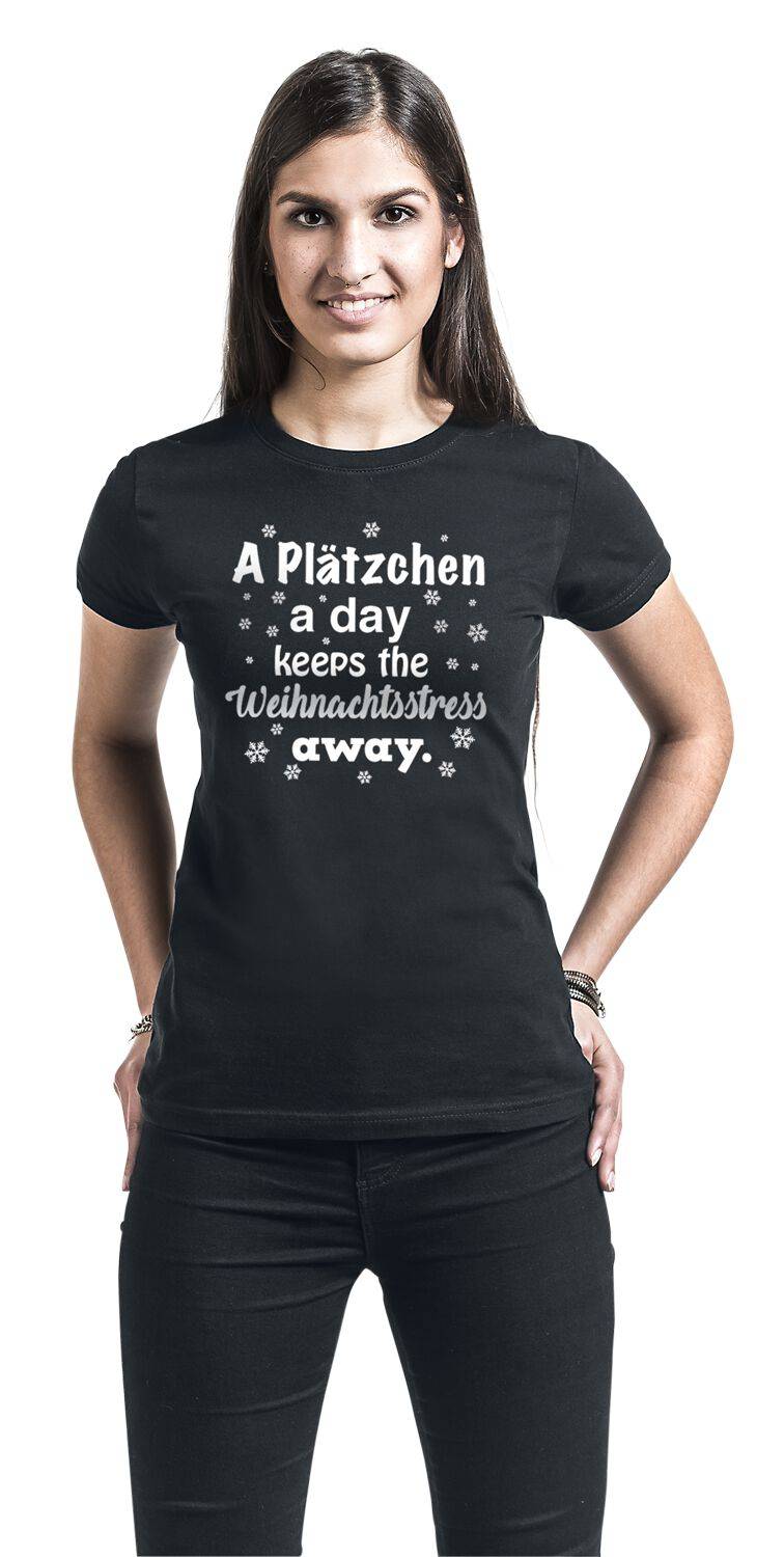 EMP "A Plätzchen A Day Keeps The Weihnachtsstress Away." T-Shirt schwarz von Sprüche Blitzangebot