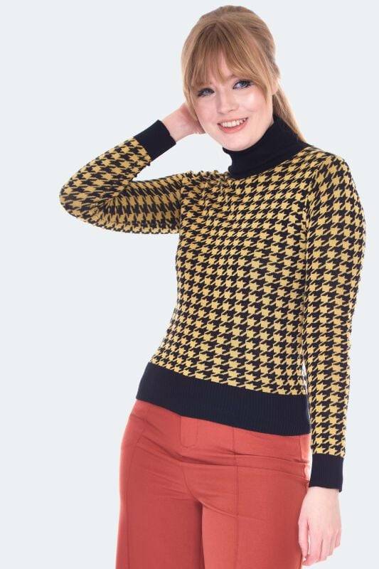 EMP "Mustard And Black Houndstooth Rollneck Sweater" Strickpullover gelb/schwarz von Voodoo Vixen Rabatte dieses Monats