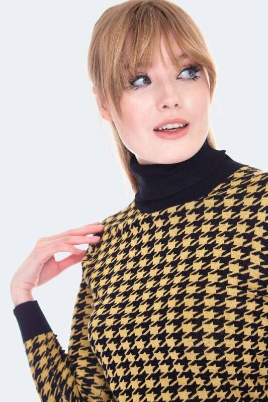 EMP "Mustard And Black Houndstooth Rollneck Sweater" Strickpullover gelb/schwarz von Voodoo Vixen Rabatte dieses Monats