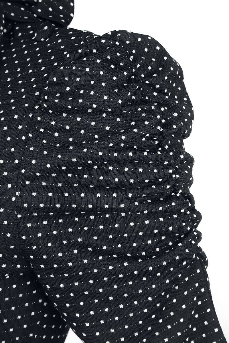 EMP "Posie Black Polka Dot Tie-neck Dress" Mittellanges Kleid schwarz von Voodoo Vixen Kauf eins, bekomm eins gratis
