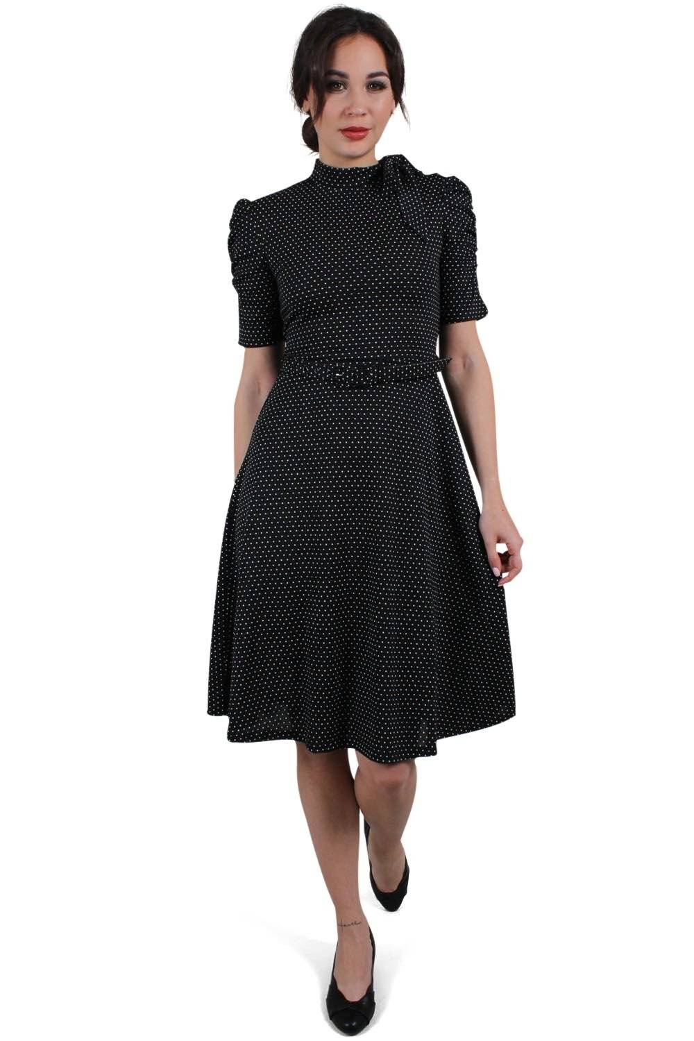 EMP "Posie Black Polka Dot Tie-neck Dress" Mittellanges Kleid schwarz von Voodoo Vixen Kauf eins, bekomm eins gratis