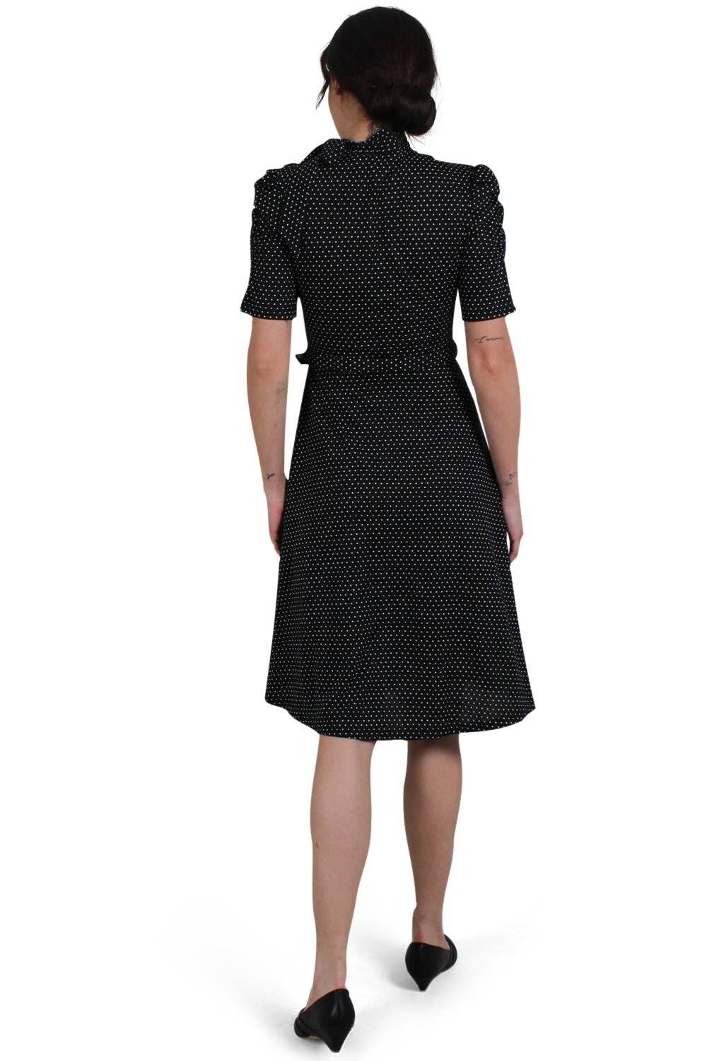 EMP "Posie Black Polka Dot Tie-neck Dress" Mittellanges Kleid schwarz von Voodoo Vixen Kauf eins, bekomm eins gratis