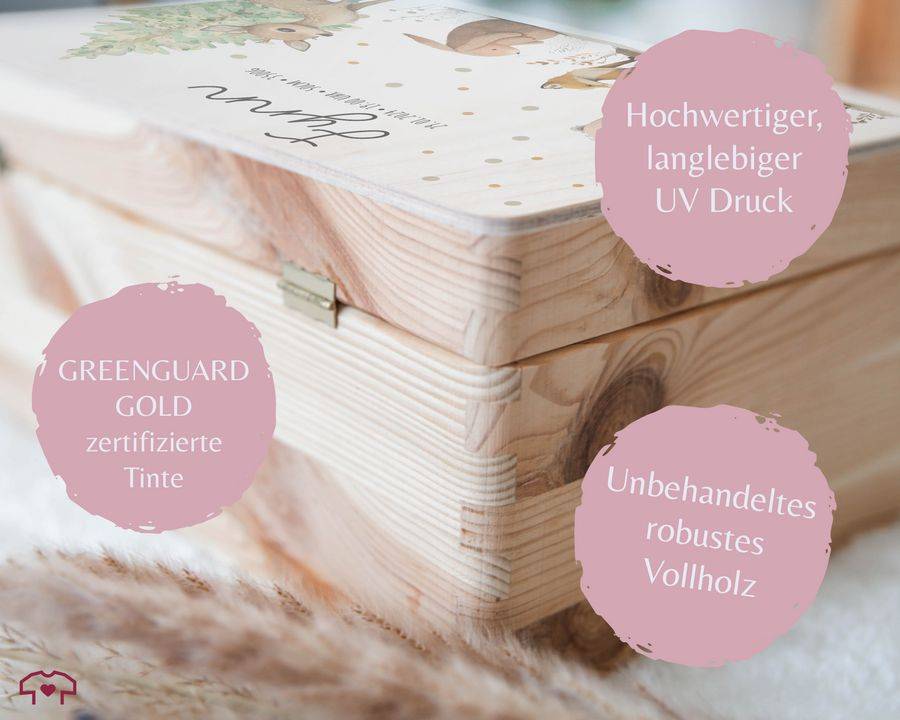 Shirtracer Baby Geschenk Erinnerungsbox Waldtiere Holzkiste zur Geburt Personalisiert mit Shirtracer Nur noch ein Tag übrig
