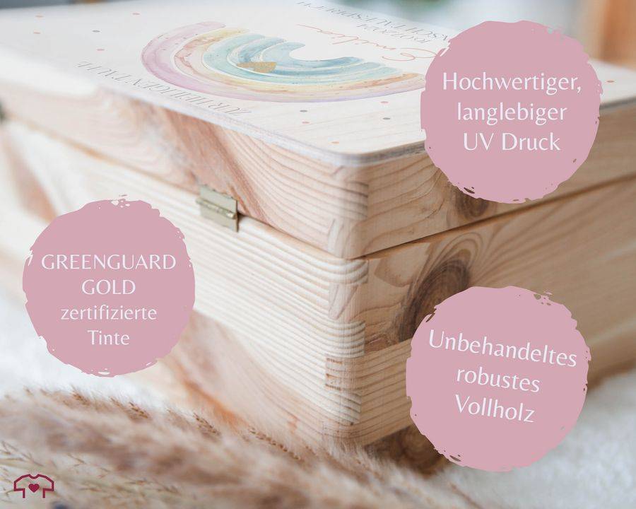 Shirtracer Erinnerungskiste zur Taufe mit Regenbogen - Personalisierte Babybox für Jungen und Mädchen - Taufgeschenk Shirtracer Weihnachtsangebot