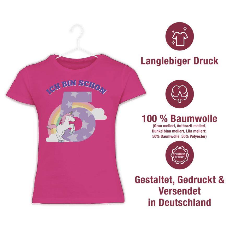 Shirtracer Ich bin schon fünf Einhorn: Tshirt Turnbeutel Shirtracer Tiefpreis