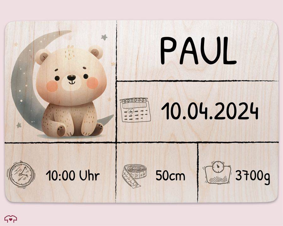 Shirtracer Holzkiste zur Geburt Baby Personalisierte mit Bär Baby Erinnerungsbox Geschenk zur Geburt Shirtracer Begrenzte Freigabe