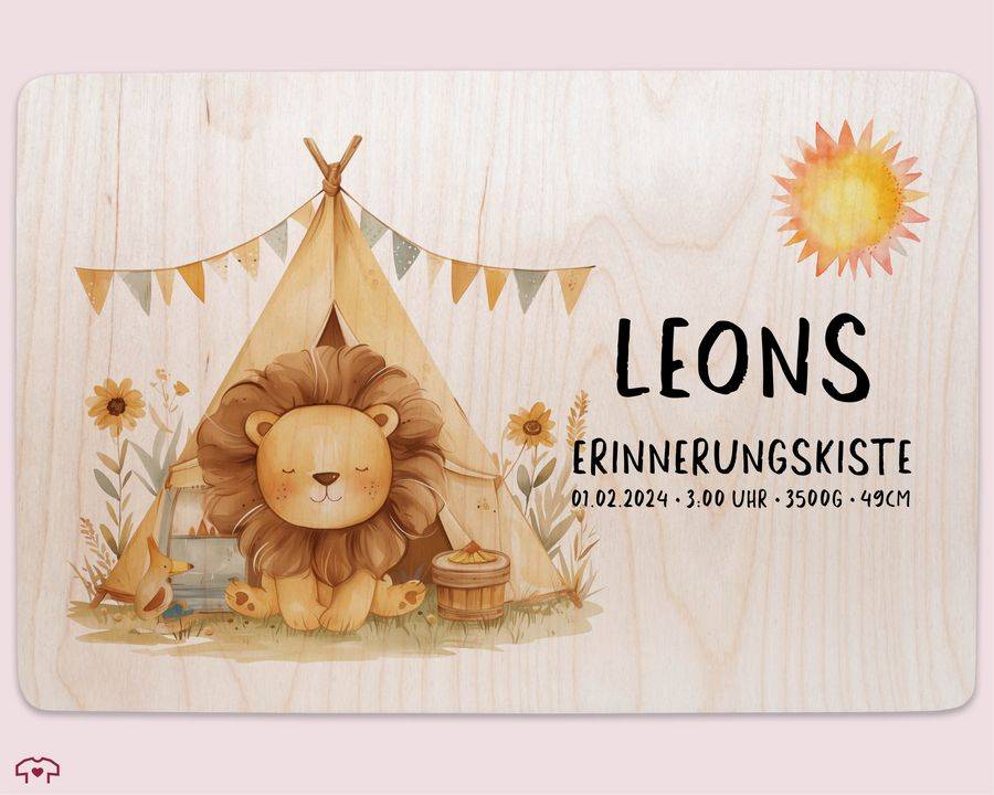 Shirtracer Personalisierte Baby Geschenke Erinnerungskiste Löwe Name Datum Erinnerungsb Shirtracer Exklusivangebot