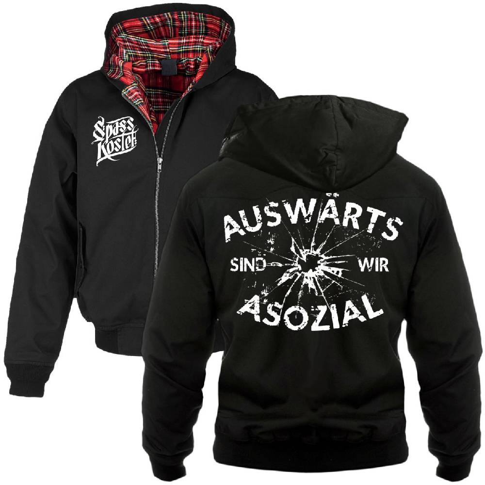 Spass Kostet Harrington Jacke mit Kapuze Auswärts sind wir Asozial Nur für heute