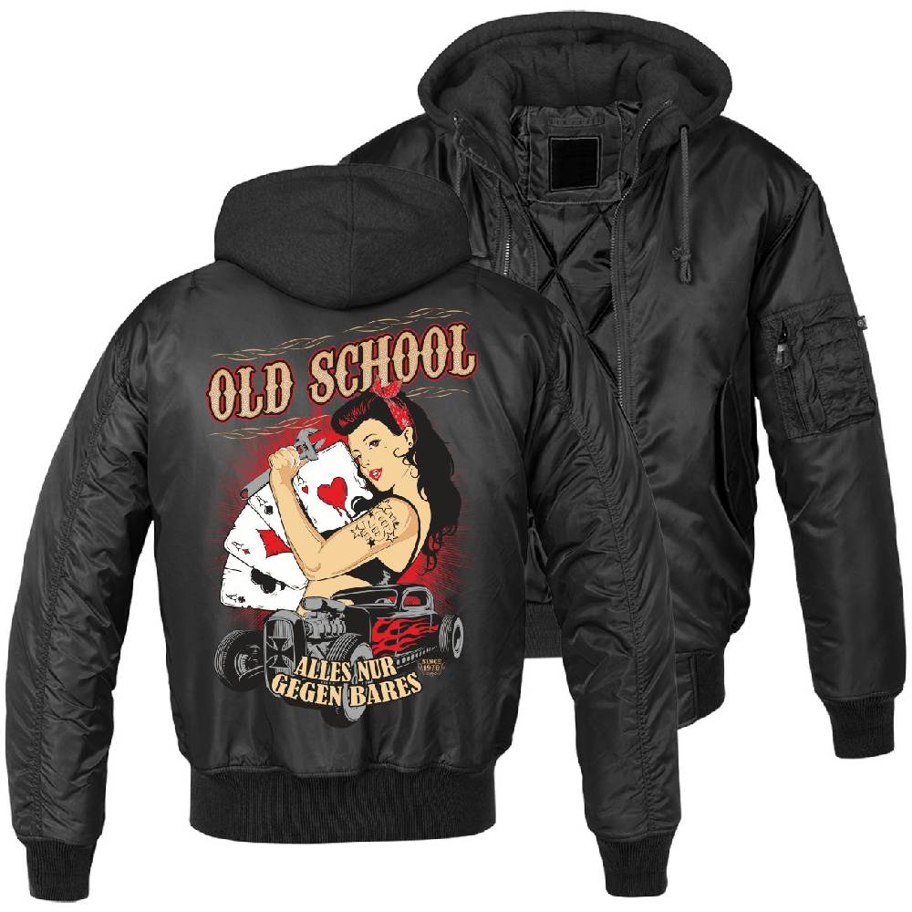 Spass Kostet MA1 Bomberjacke mit Kapuze gefüttert Winter Version Oldschool Rockn Roll Größe S bis 7XL Vierteljährliche Förderung