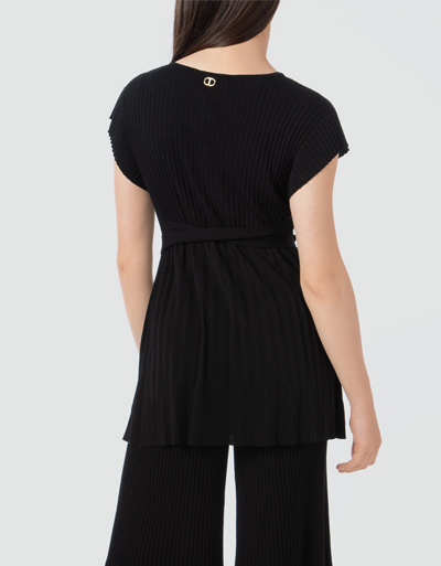 TWIN-SET Plissiertes Blusenshirt in Strick-Qualität 50% Rabatt mit kostenlosem Versand