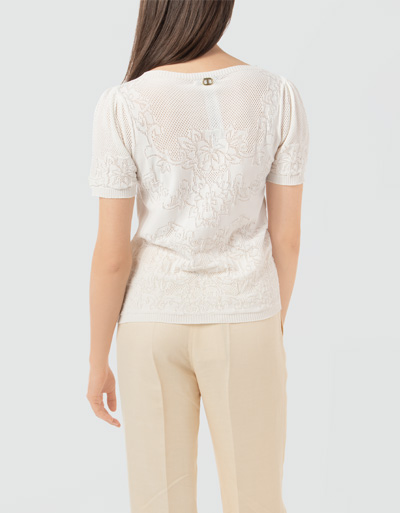 TWIN-SET Strick-Shirt mit Lochstrick-Ornament Im Verkauf