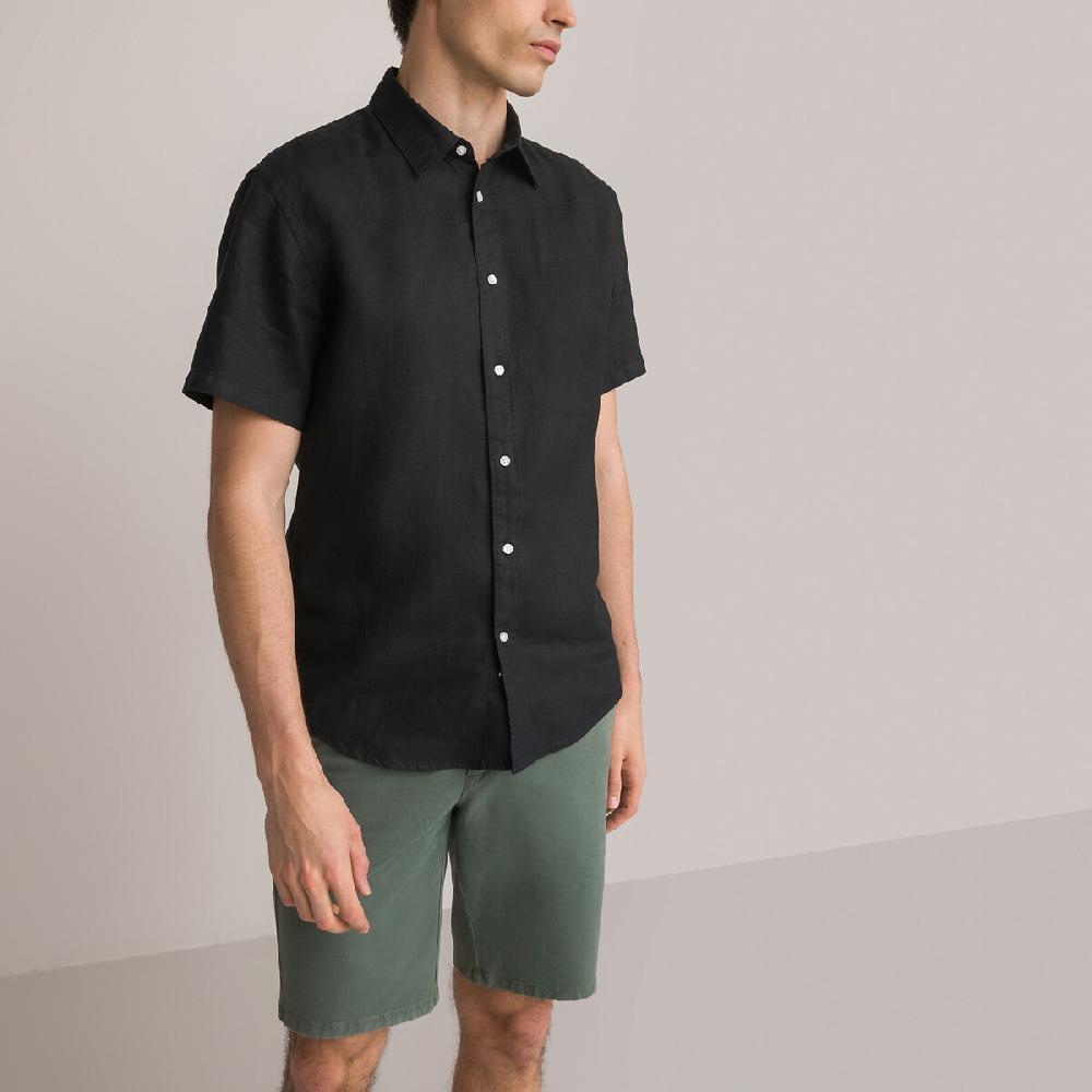 laredoute Kurzärmeliges Leinenhemd Regular-Fit schwarz LA REDOUTE COLLECTIONS Räumungsverkauf