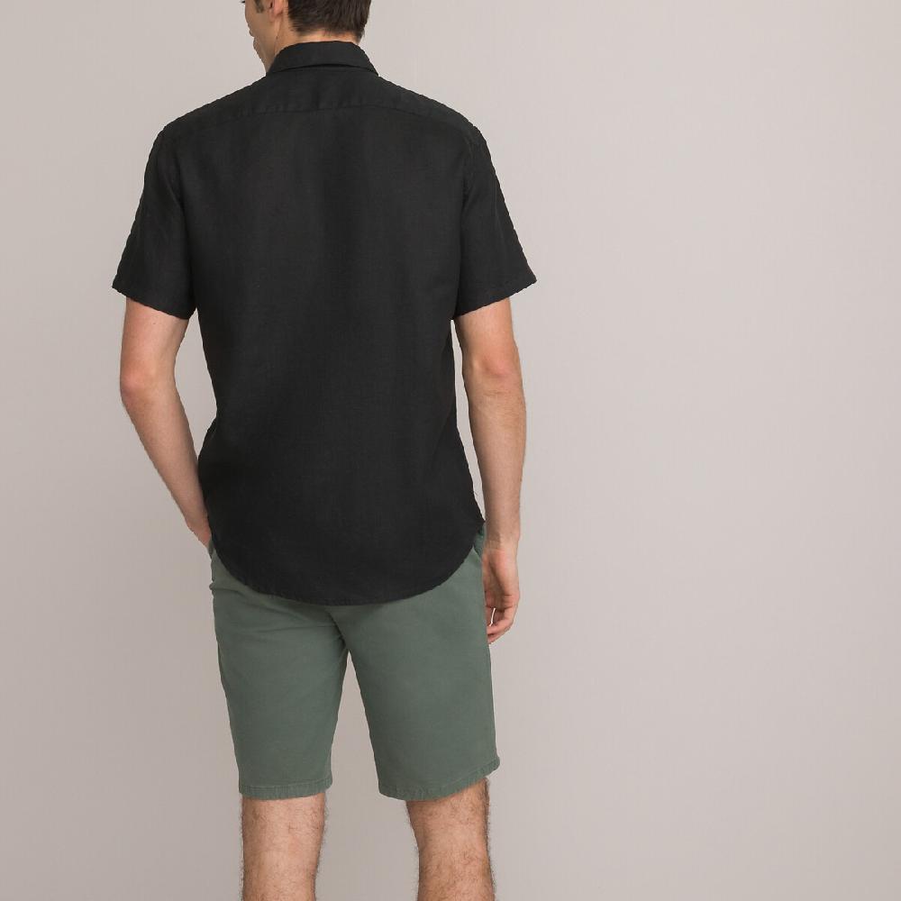 laredoute Kurzärmeliges Leinenhemd Regular-Fit schwarz LA REDOUTE COLLECTIONS Räumungsverkauf