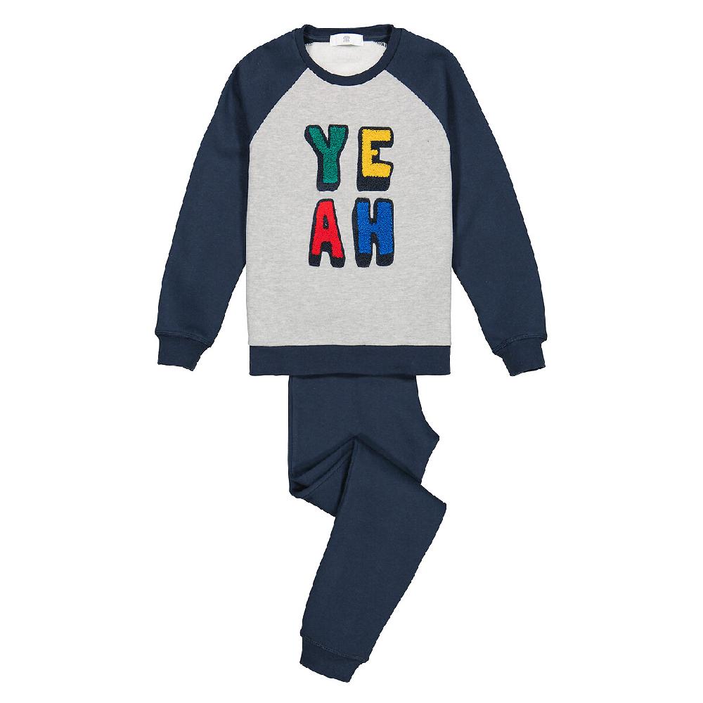 laredoute Pyjama aus Sweatware mit gestickter Frotteeschrift blau/grau LA REDOUTE COLLECTIONS Bis zu 50% Rabatt