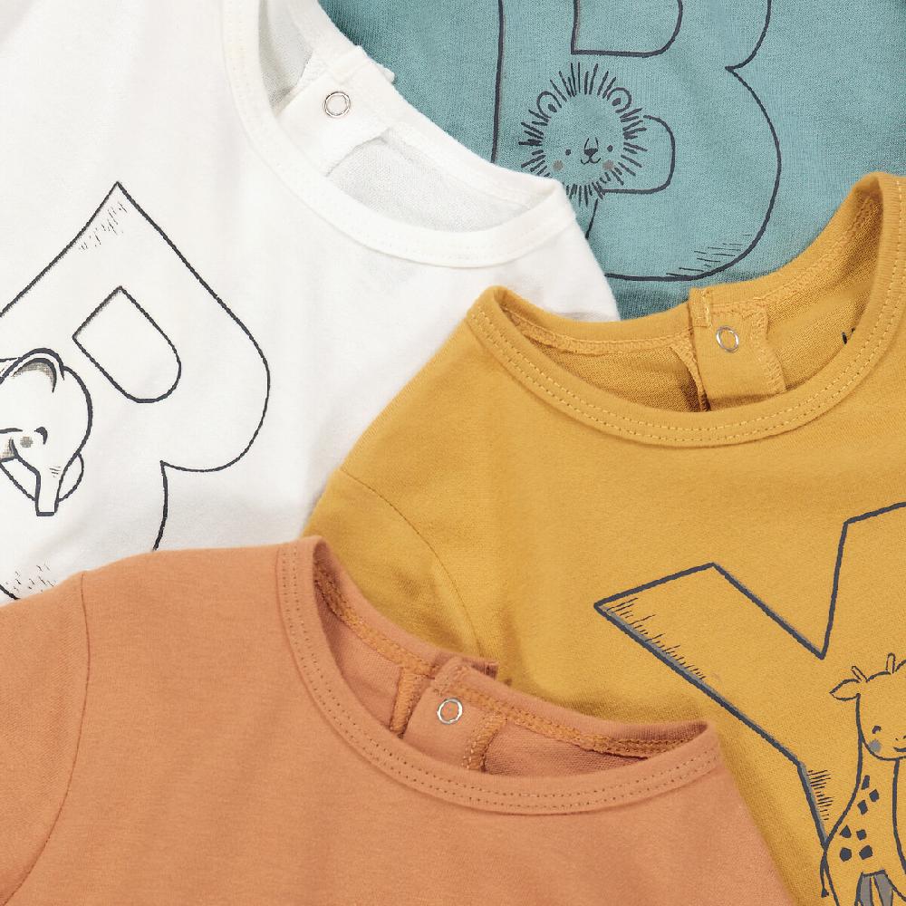 laredoute 4er-Pack Strampler mit Fuss Buchstabenmotiv blau + braun + ecru LA REDOUTE COLLECTIONS Osterangebot